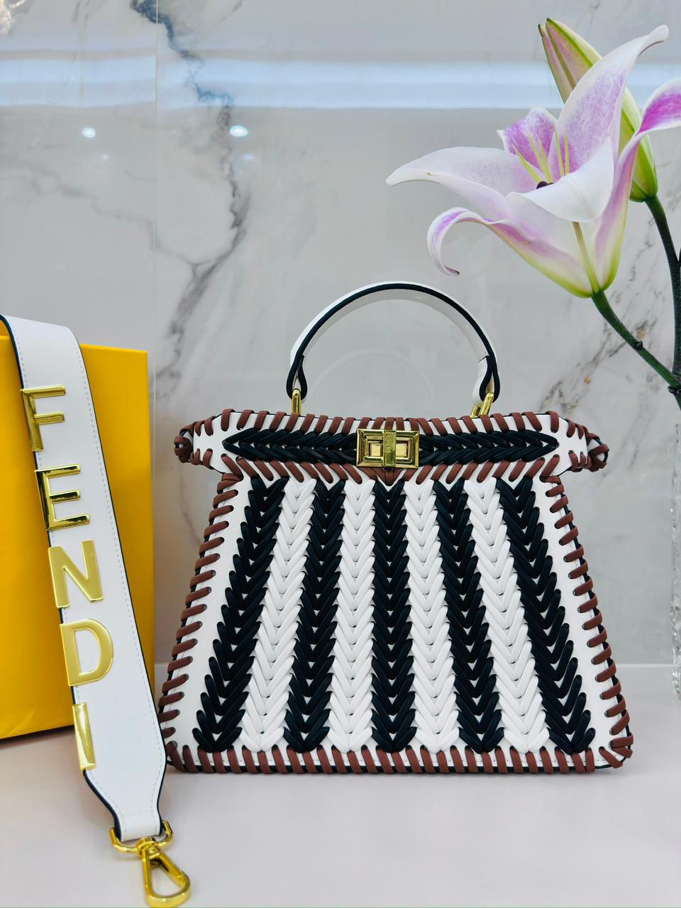 Fendi Woven Textured Luxury Designer Bag PO25