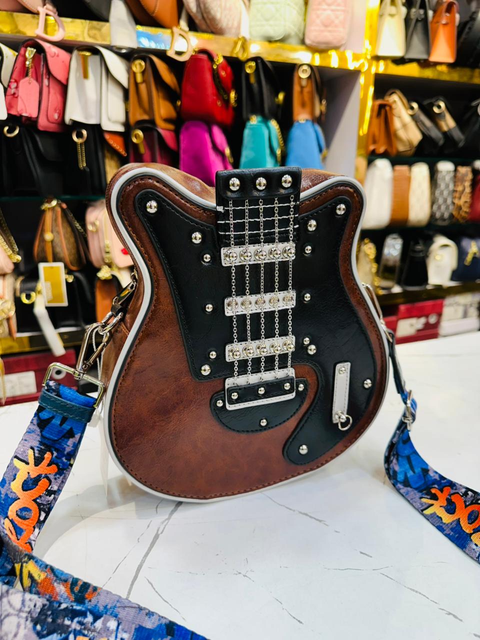 Guitar Shape Brown Handbag