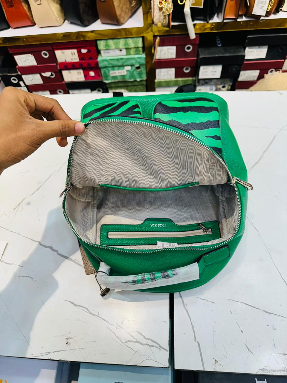 Green Zebra-Print Backpack