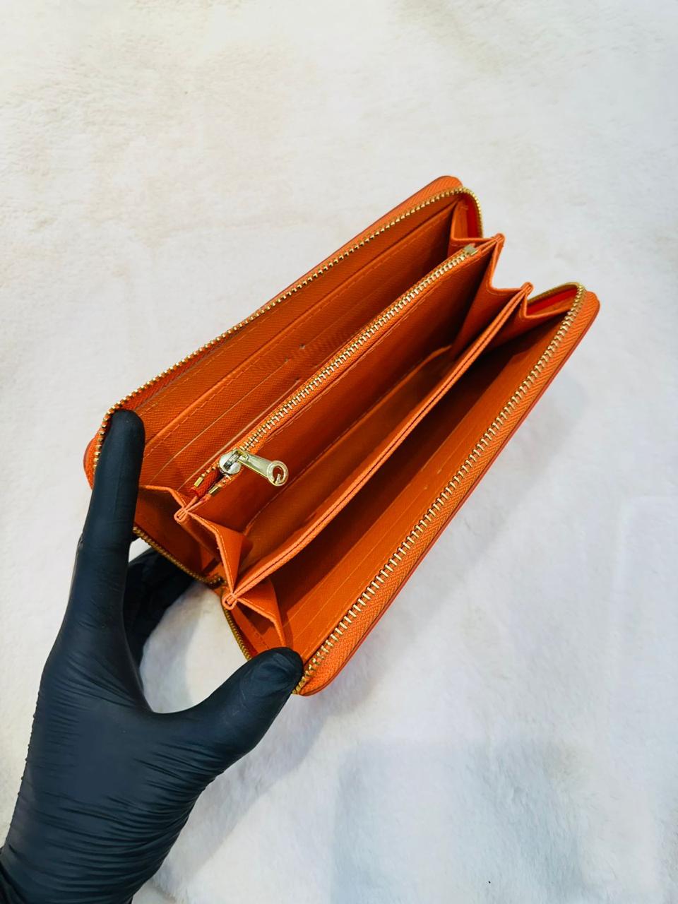Stylish Orange Designer Zip Around Wallet