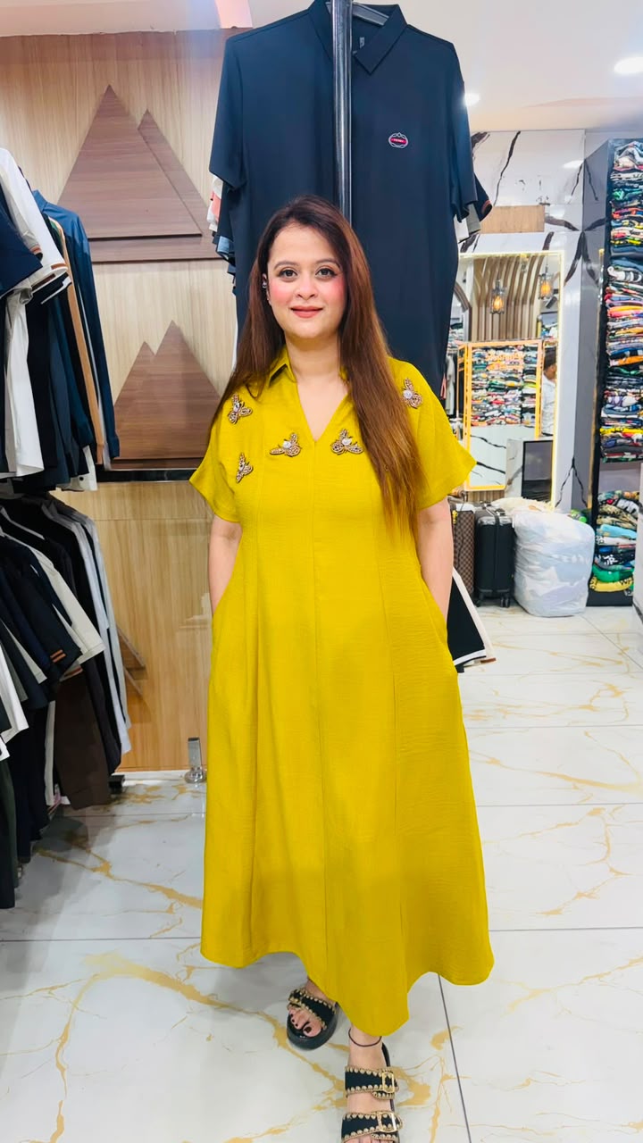 Elegant yellow cotton dress PO98