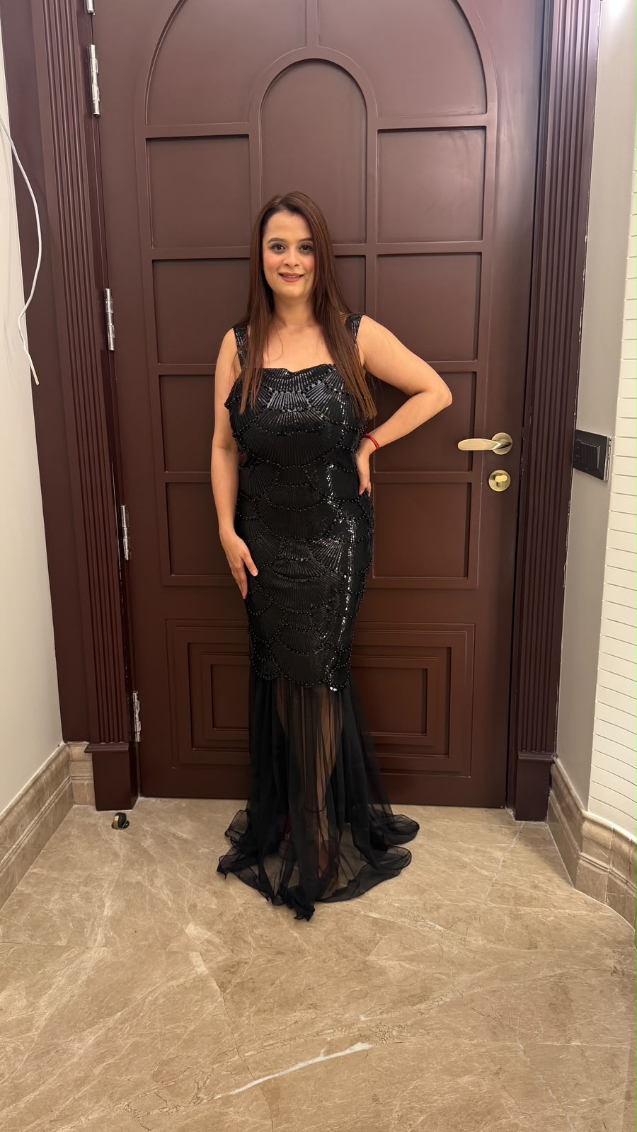 Elegant maroon sequined mermaid evening gown PO172