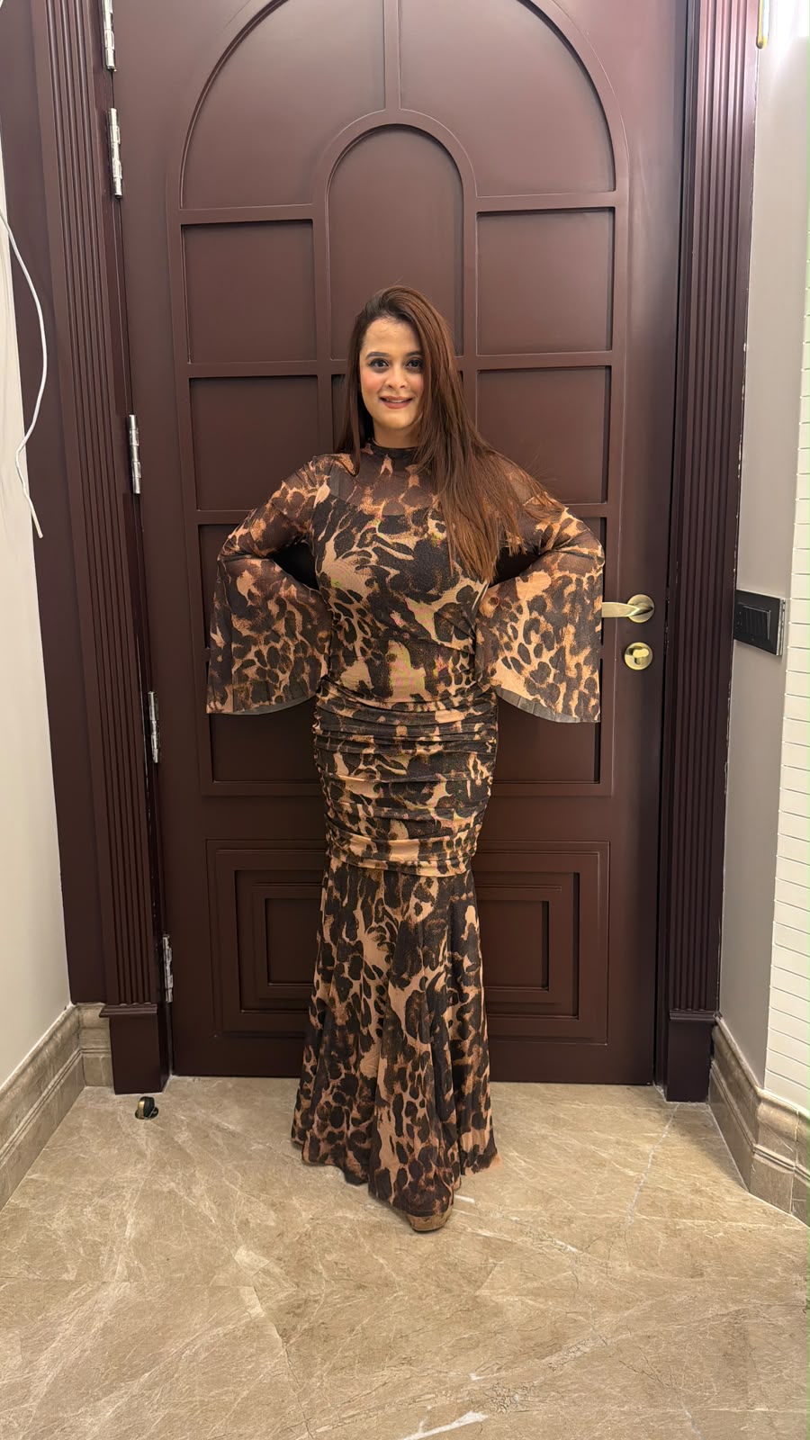 Beautiful animal print mesh long dress PO179