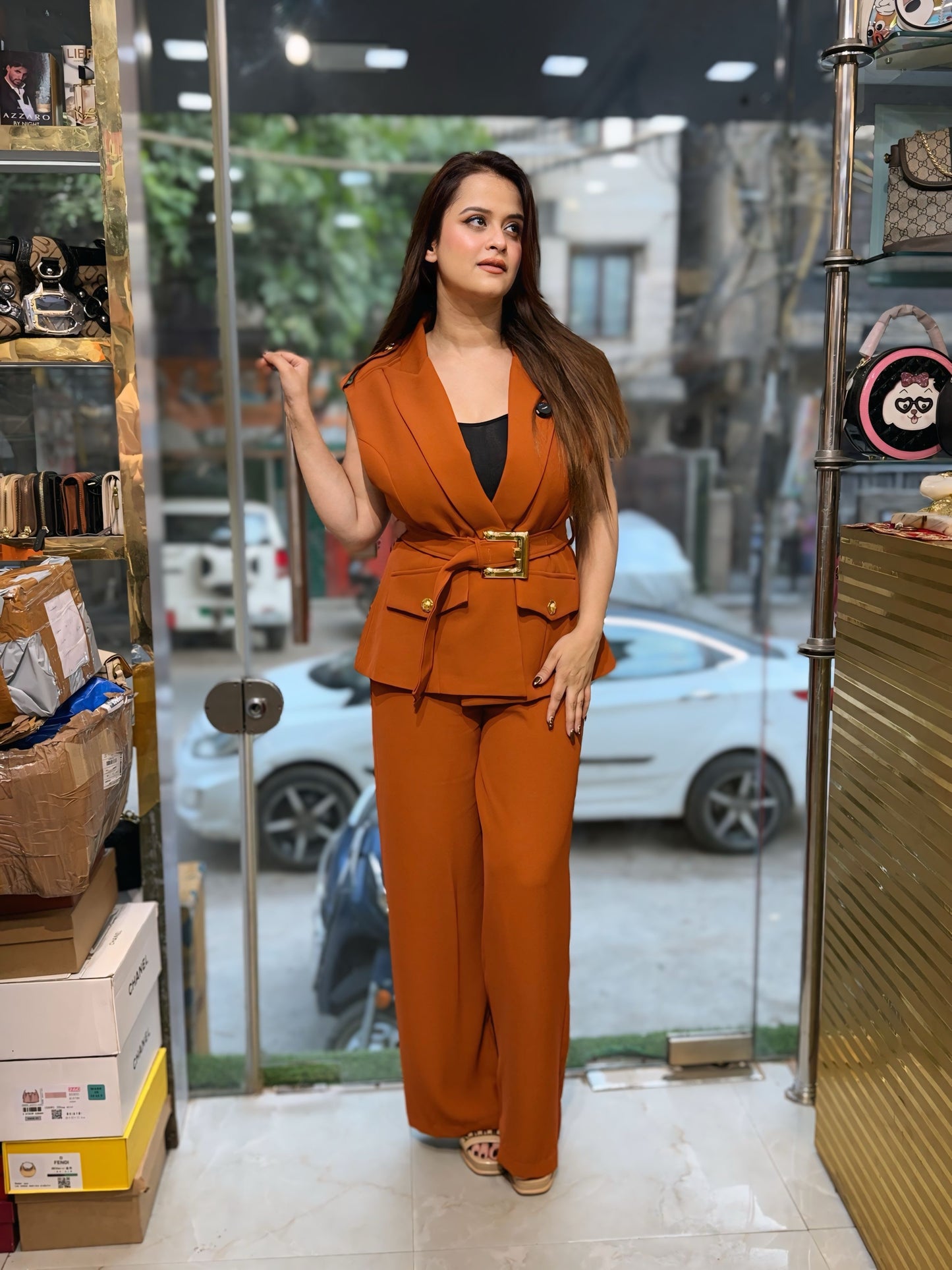 Beautiful Cut Sleeves Co-Ord Set With Belt PO18