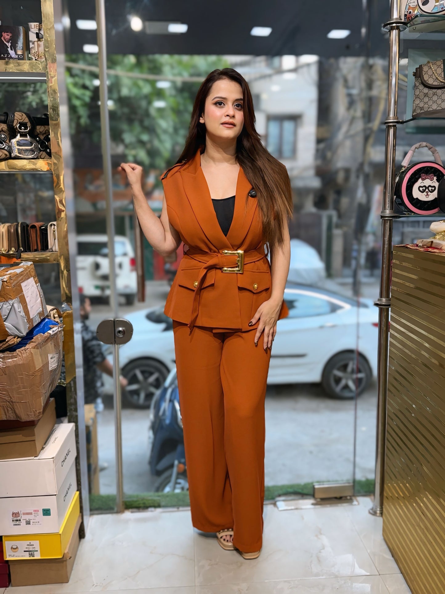 Beautiful Cut Sleeves Co-Ord Set With Belt PO18