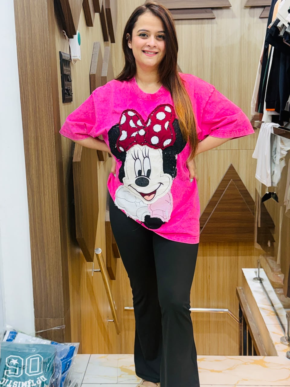Elegant Minnie Mouse Patchwork Oversized T-Shirt PO102