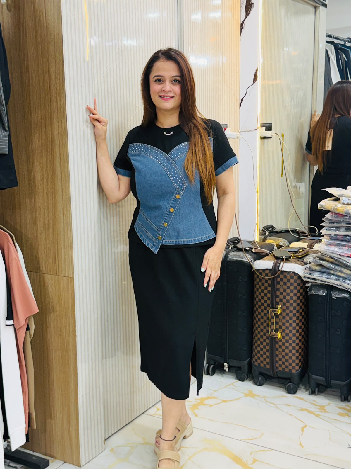 Elegant Denim Skirt Set PO104