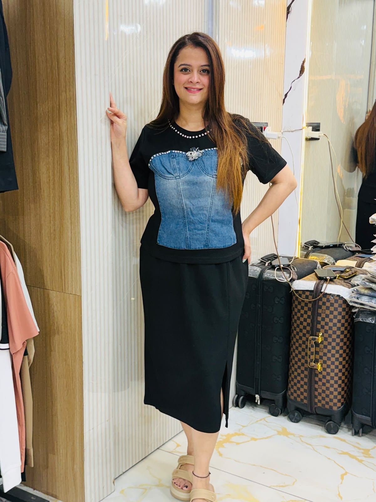 Elegant Denim Skirt Set PO104