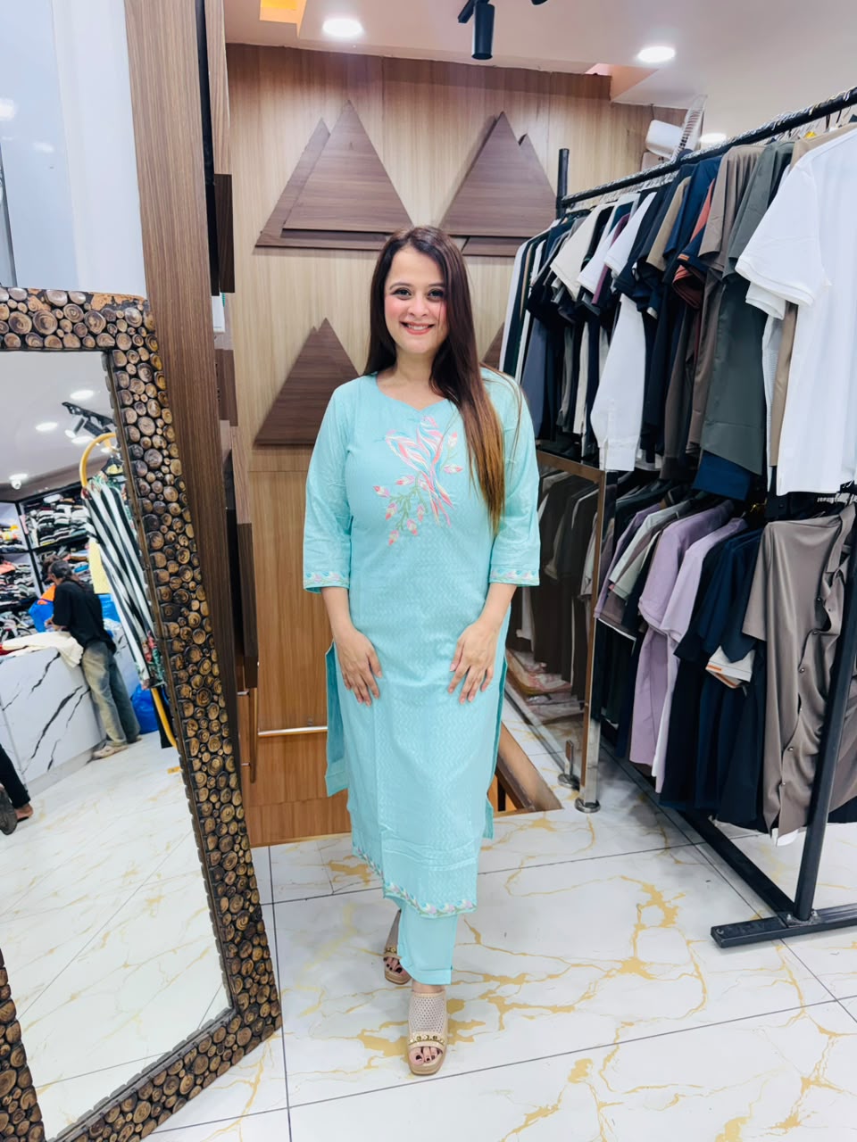 Elegant Sky Blue Embroidered Cotton Kurta Pant Set PO110