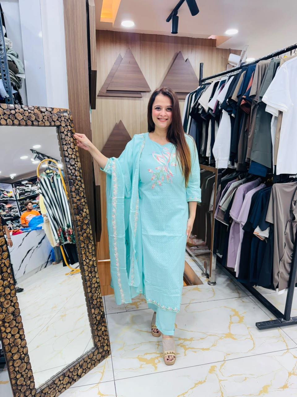 Elegant Sky Blue Embroidered Cotton Kurta Pant Set PO110