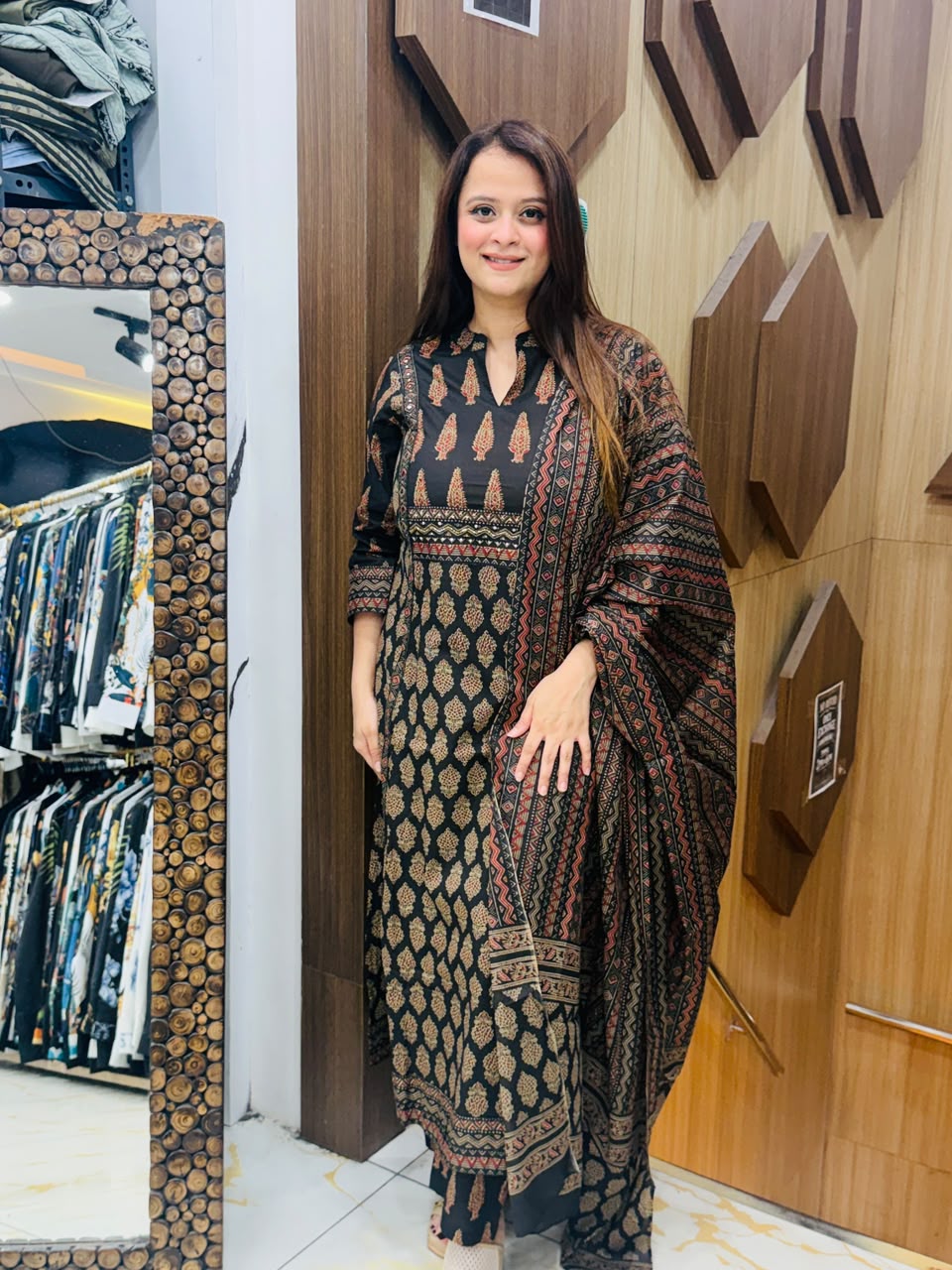 Elegant Ajrakh Block Printed Pant Suit Set PO113