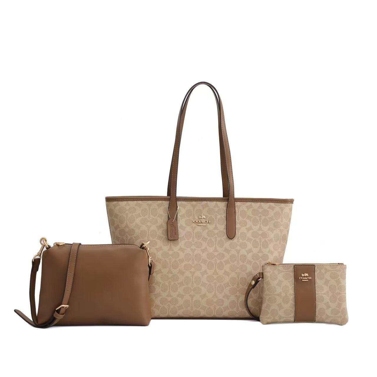 Coach Signature Black 3-in-1 Tote, Crossbody & Wristlet Set PO23