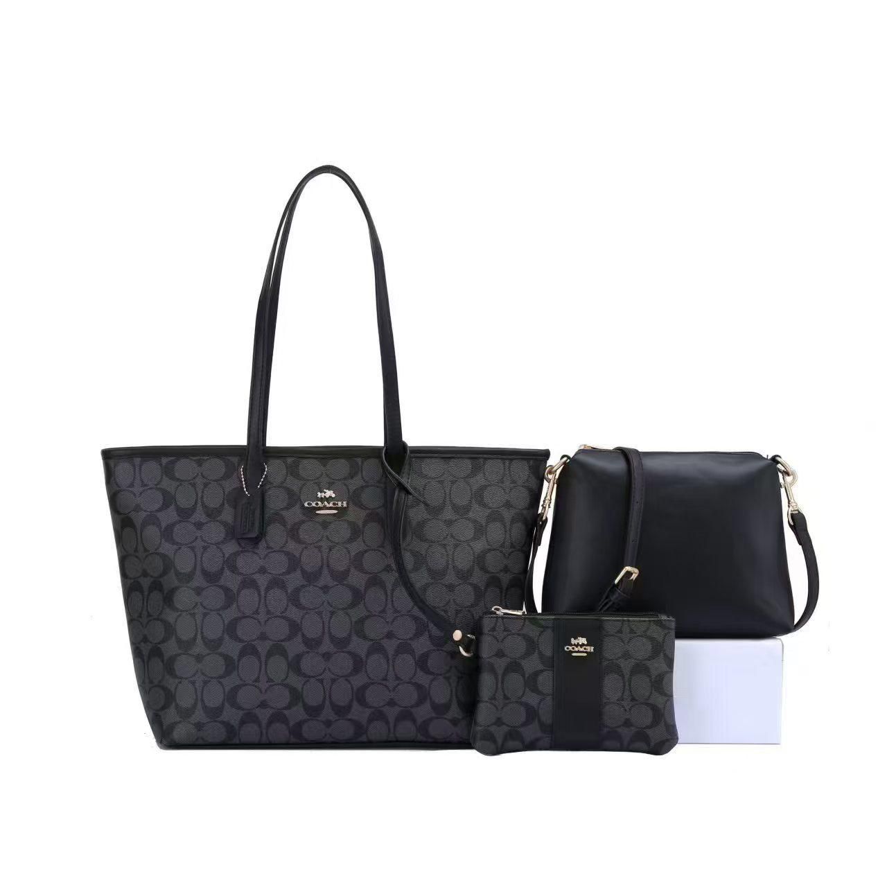 Coach Signature Black 3-in-1 Tote, Crossbody & Wristlet Set PO23