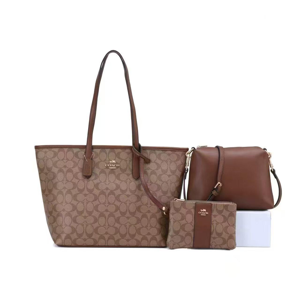 Coach Signature Black 3-in-1 Tote, Crossbody & Wristlet Set PO23