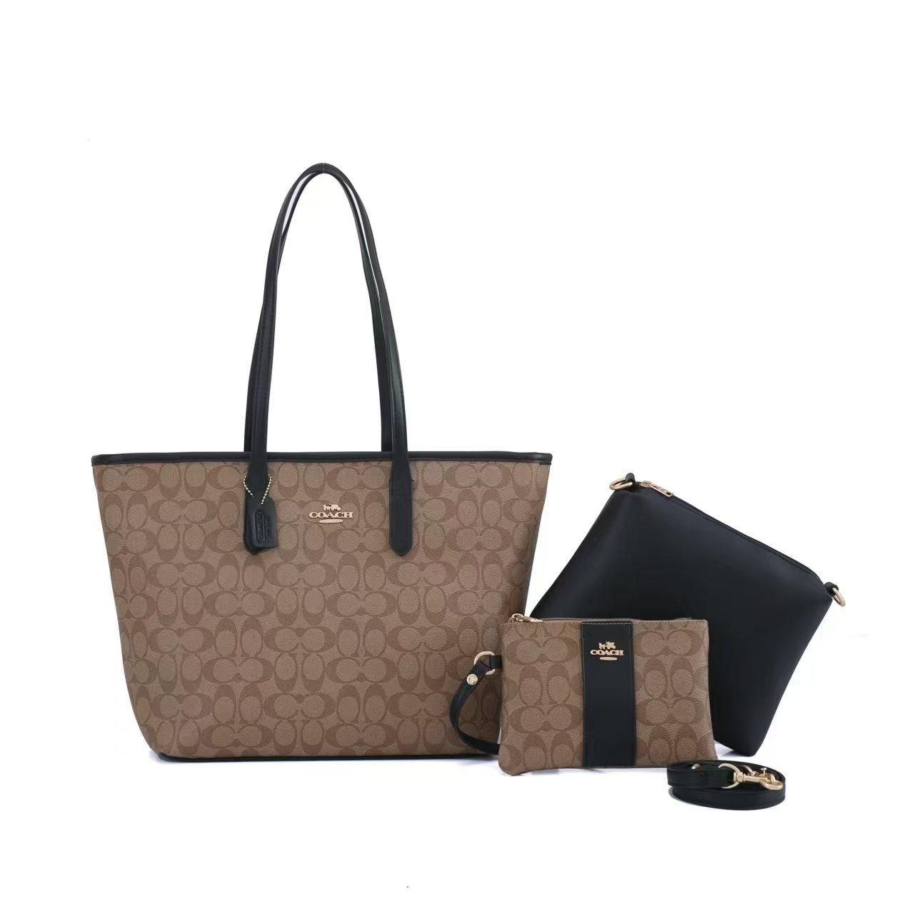 Coach Signature Black 3-in-1 Tote, Crossbody & Wristlet Set PO23