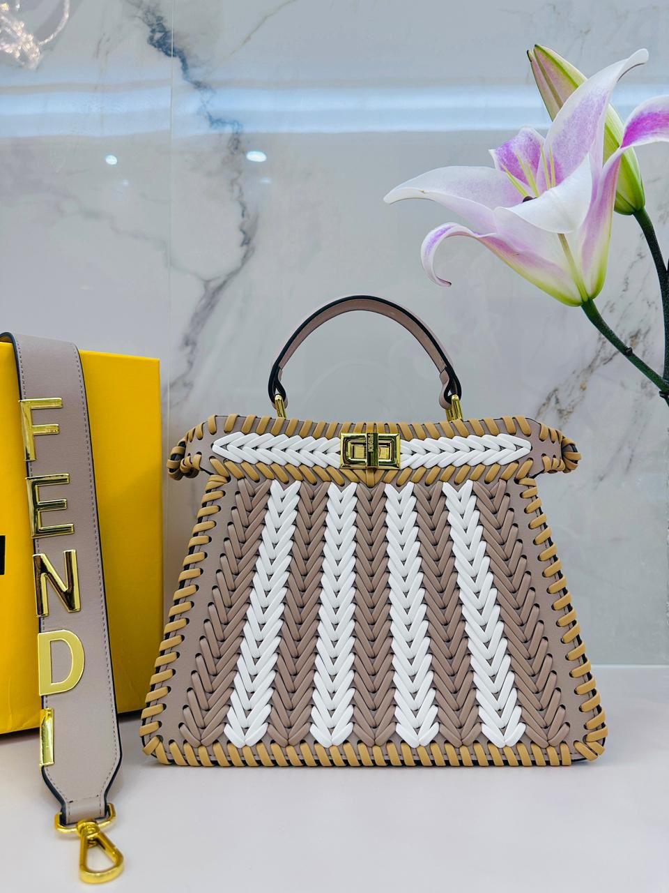 Fendi Woven Textured Luxury Designer Bag PO25