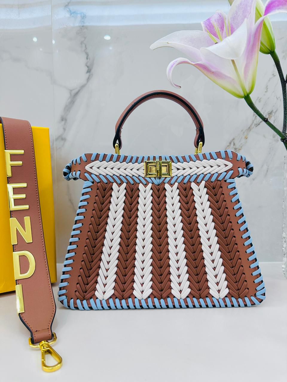 Fendi Woven Textured Luxury Designer Bag PO25