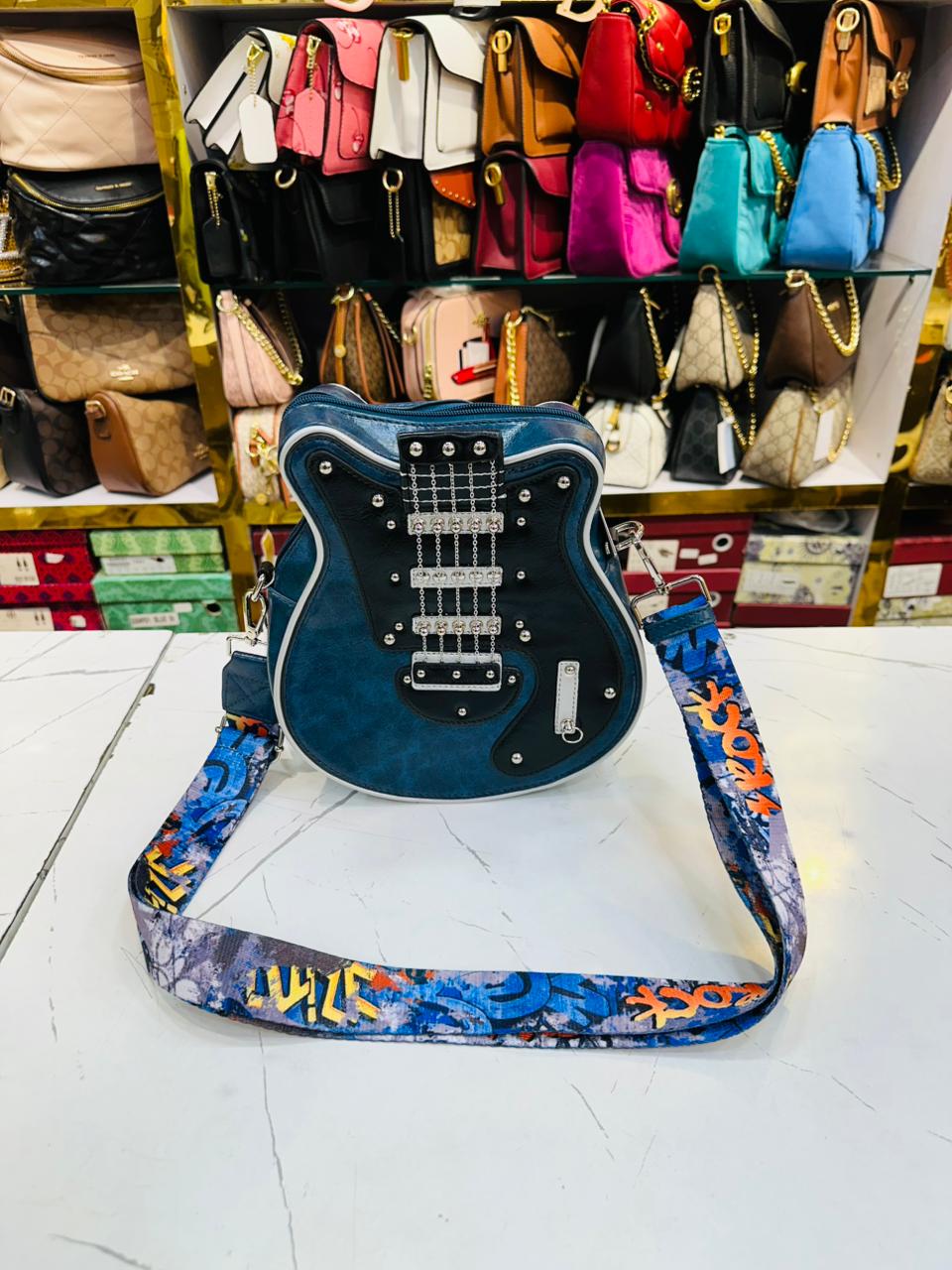 Guitar Shape Blue Handbag