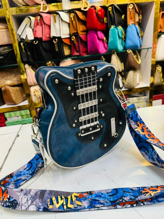 Guitar Shape Blue Handbag