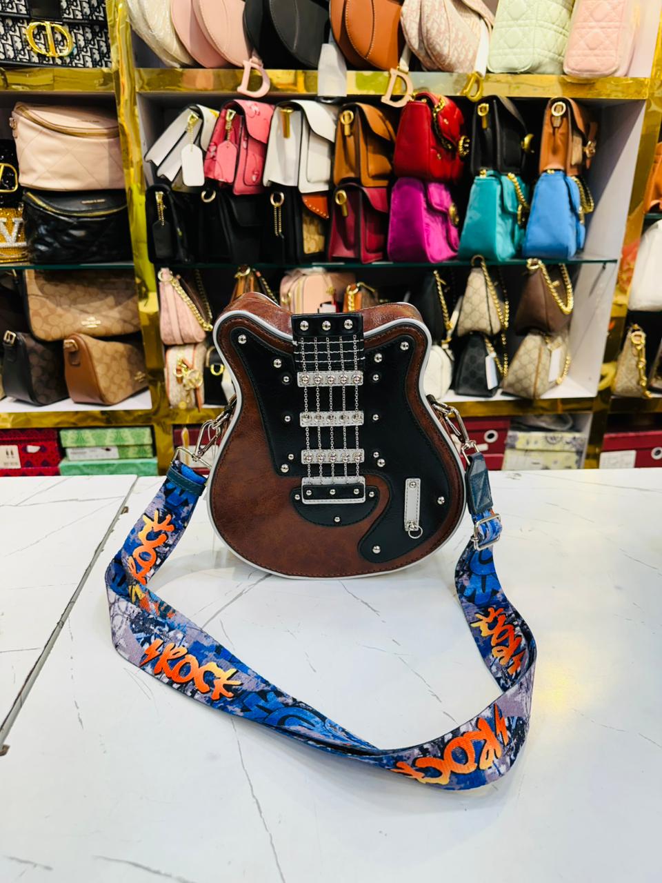 Guitar Shape Brown Handbag
