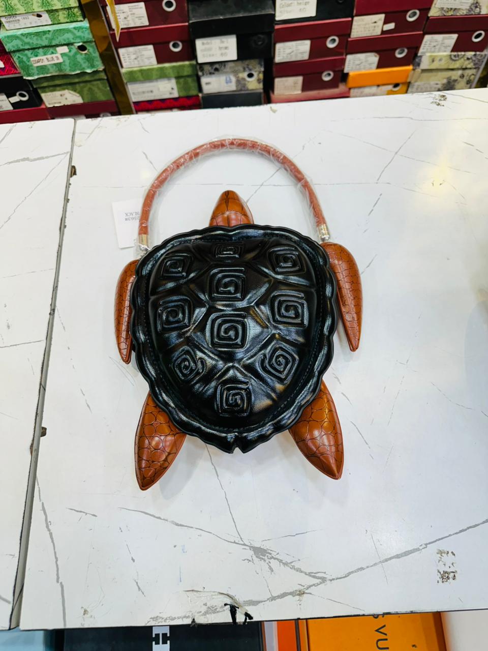 Elegant Turtle-Shaped Black Handbag