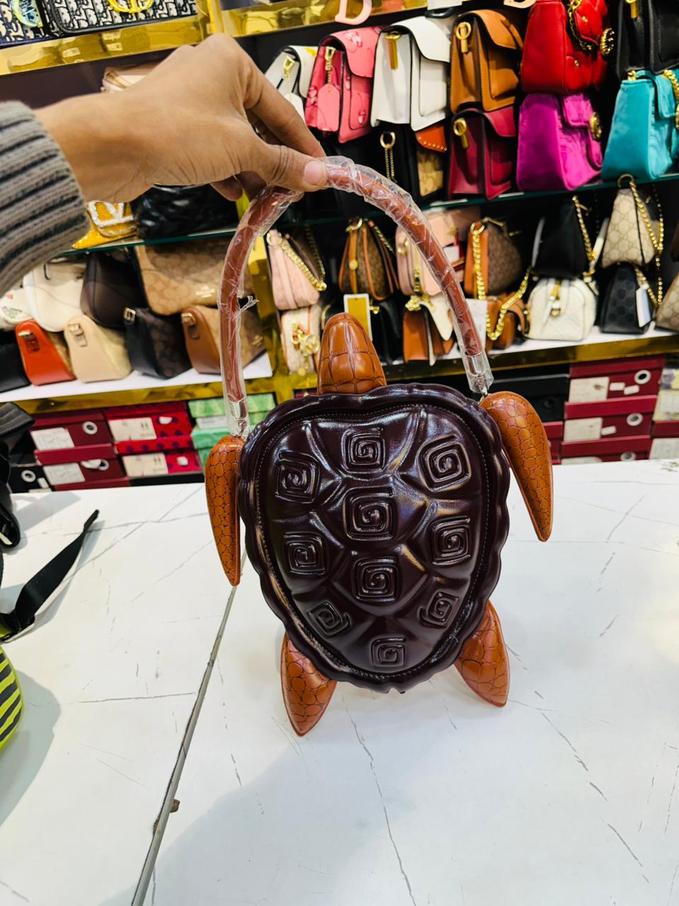 Elegant Turtle-Shaped Brown Handbag