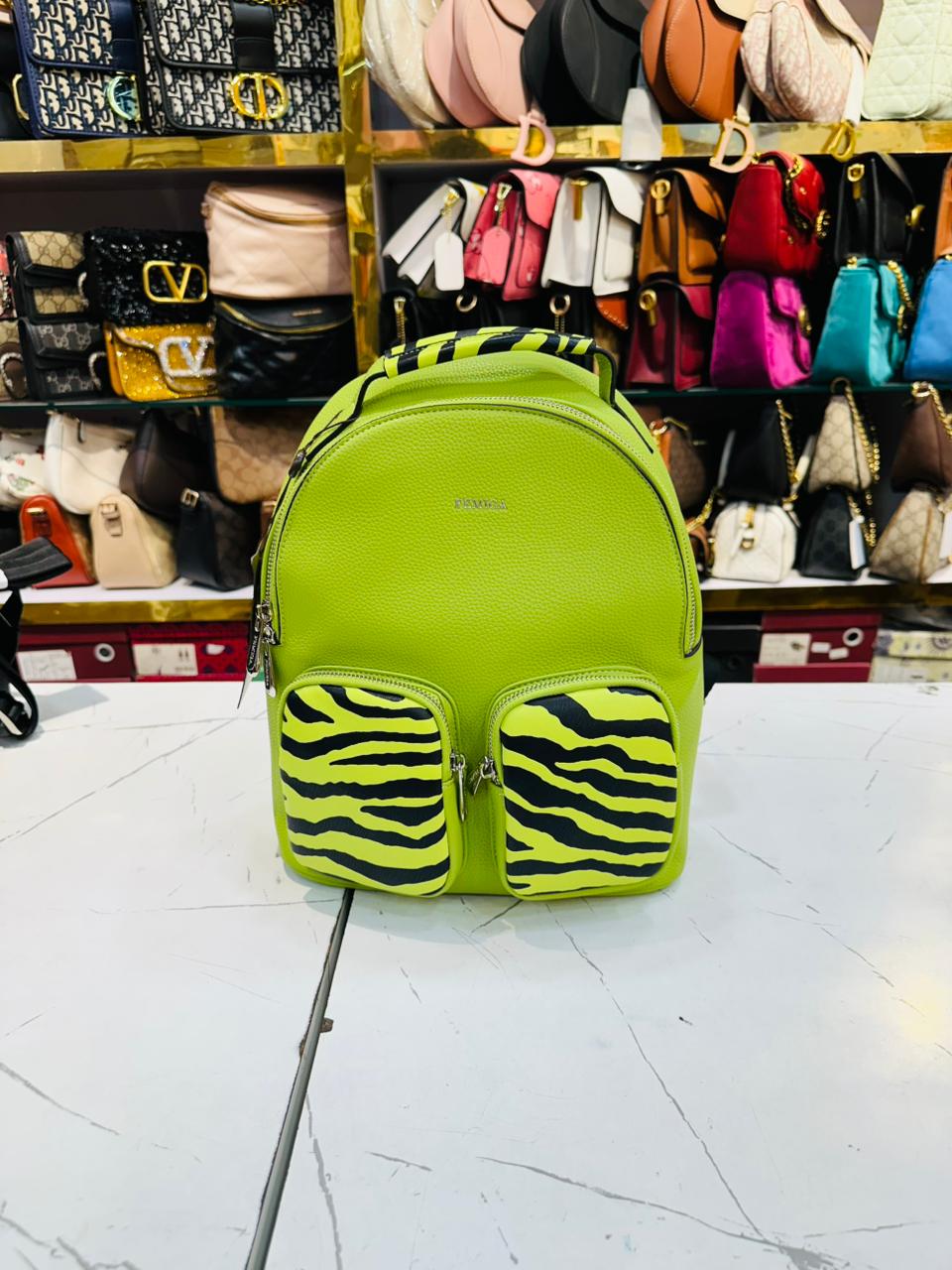 Olive Zebra-Print Backpack