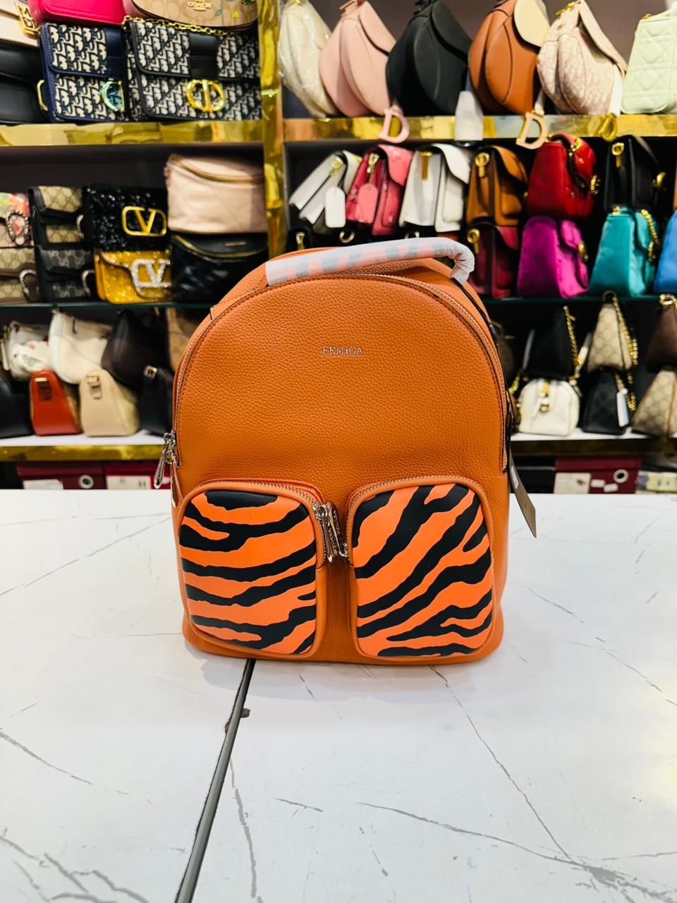 Orange Zebra-Print Backpack