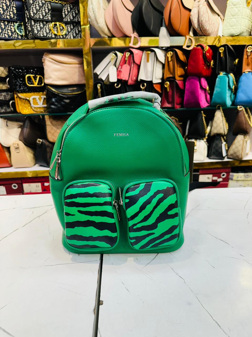 Green Zebra-Print Backpack