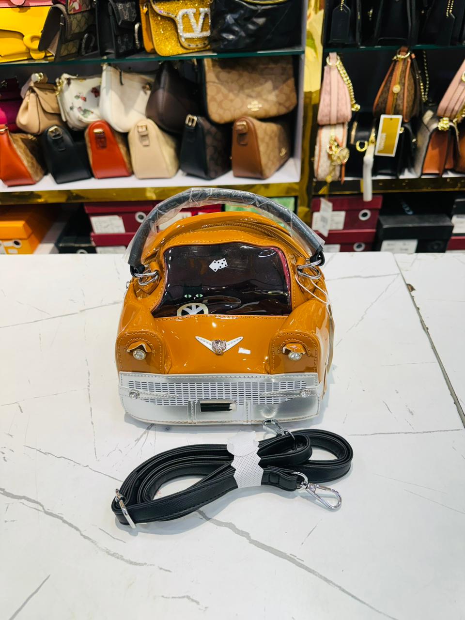 Cute Cartoon Car Sling Orange Handbag