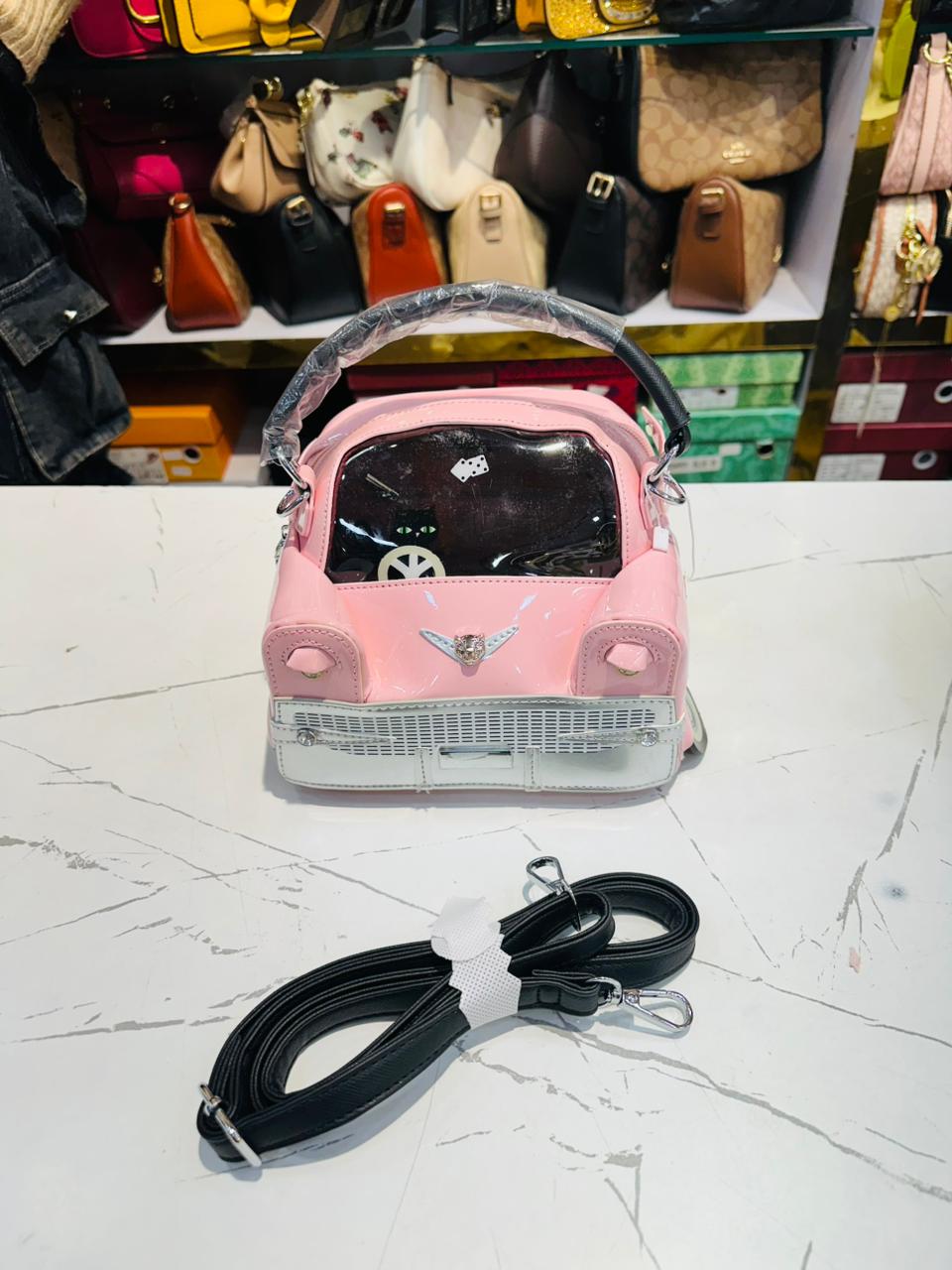 Cute Cartoon Car Sling Pink Handbag
