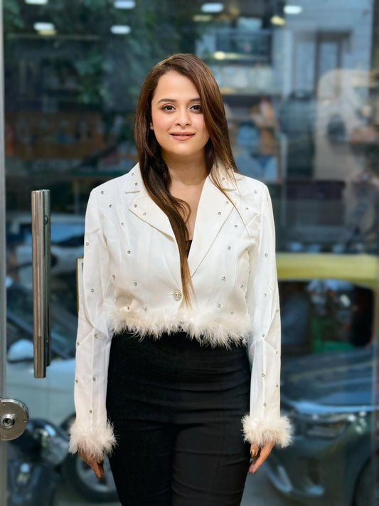 Stunning Crop Blazer With Fur Work PO08