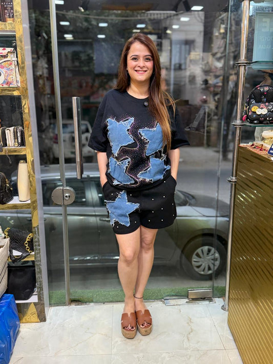 Beautiful Short With Top With Star and stone Work PO05