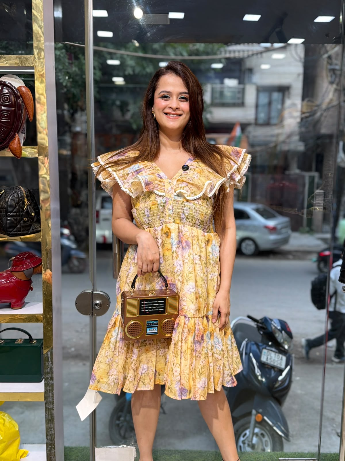 Beautiful white floral print frock dress PO26