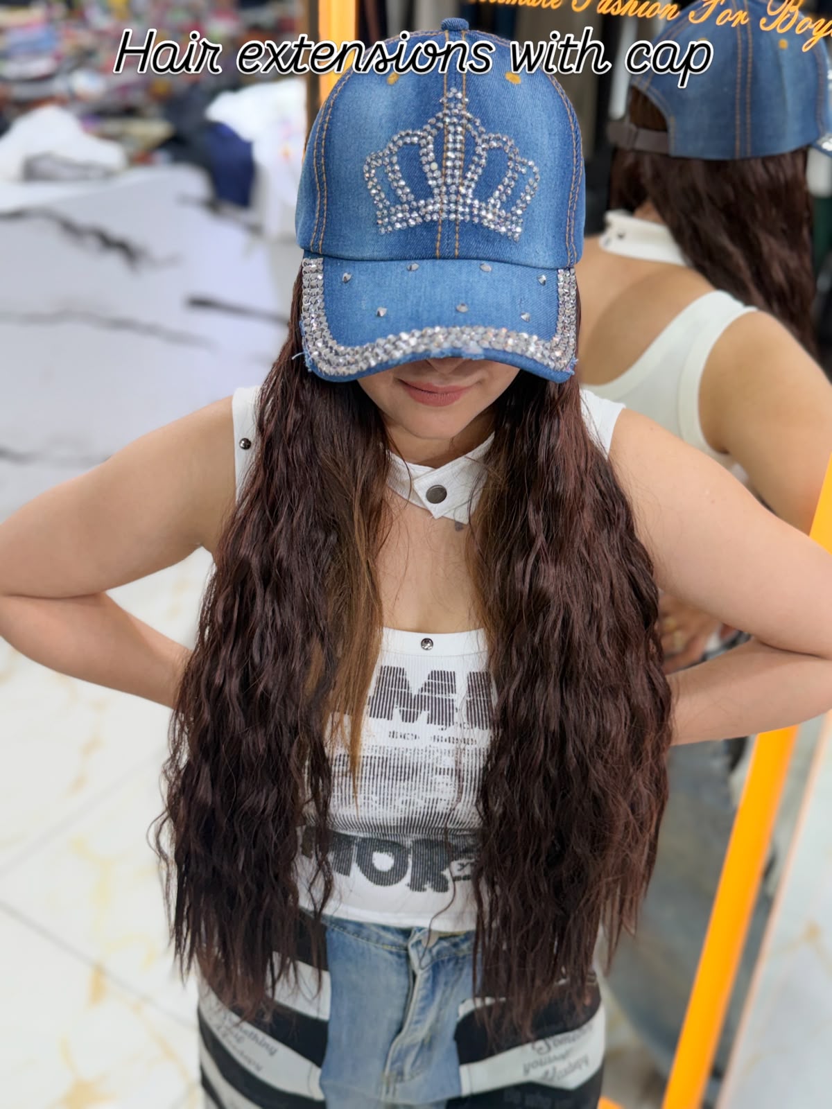 Beautiful Cap With Hair With Crown Design PO56