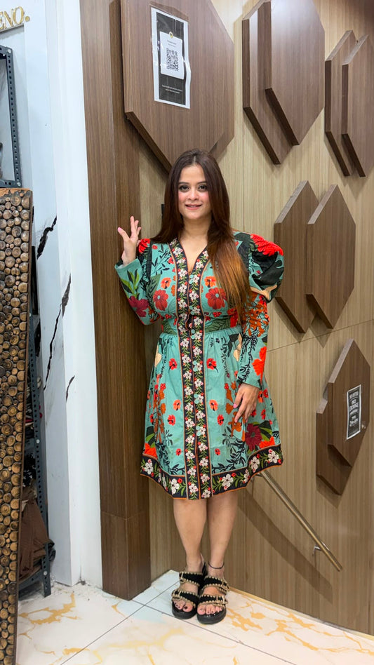 Beautiful Beauty Bouquet Floral Print Cotton Shift Dress PO88
