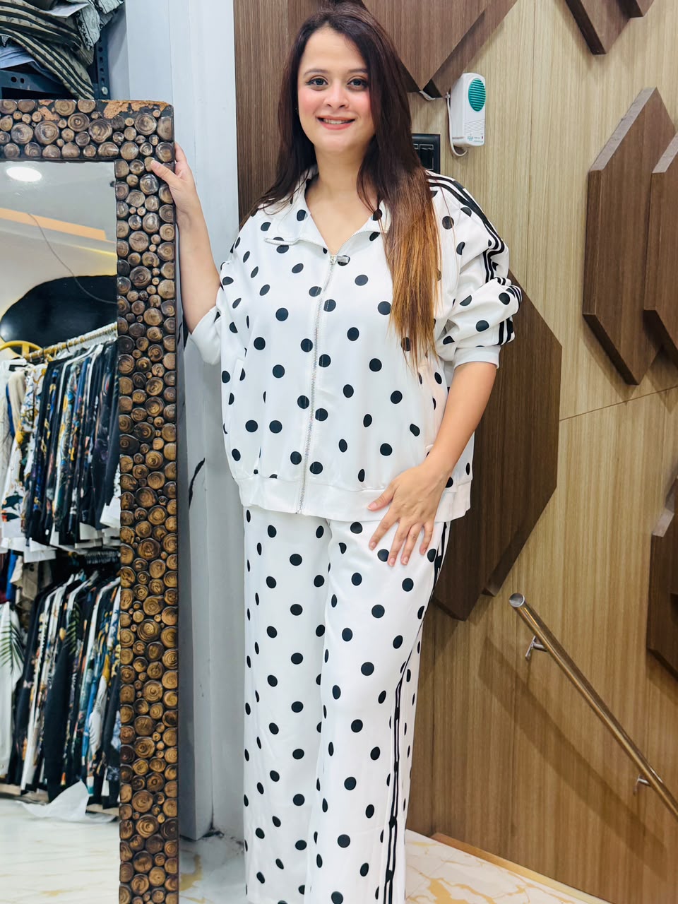Elegant Polka Dot Tracksuit Set PO116