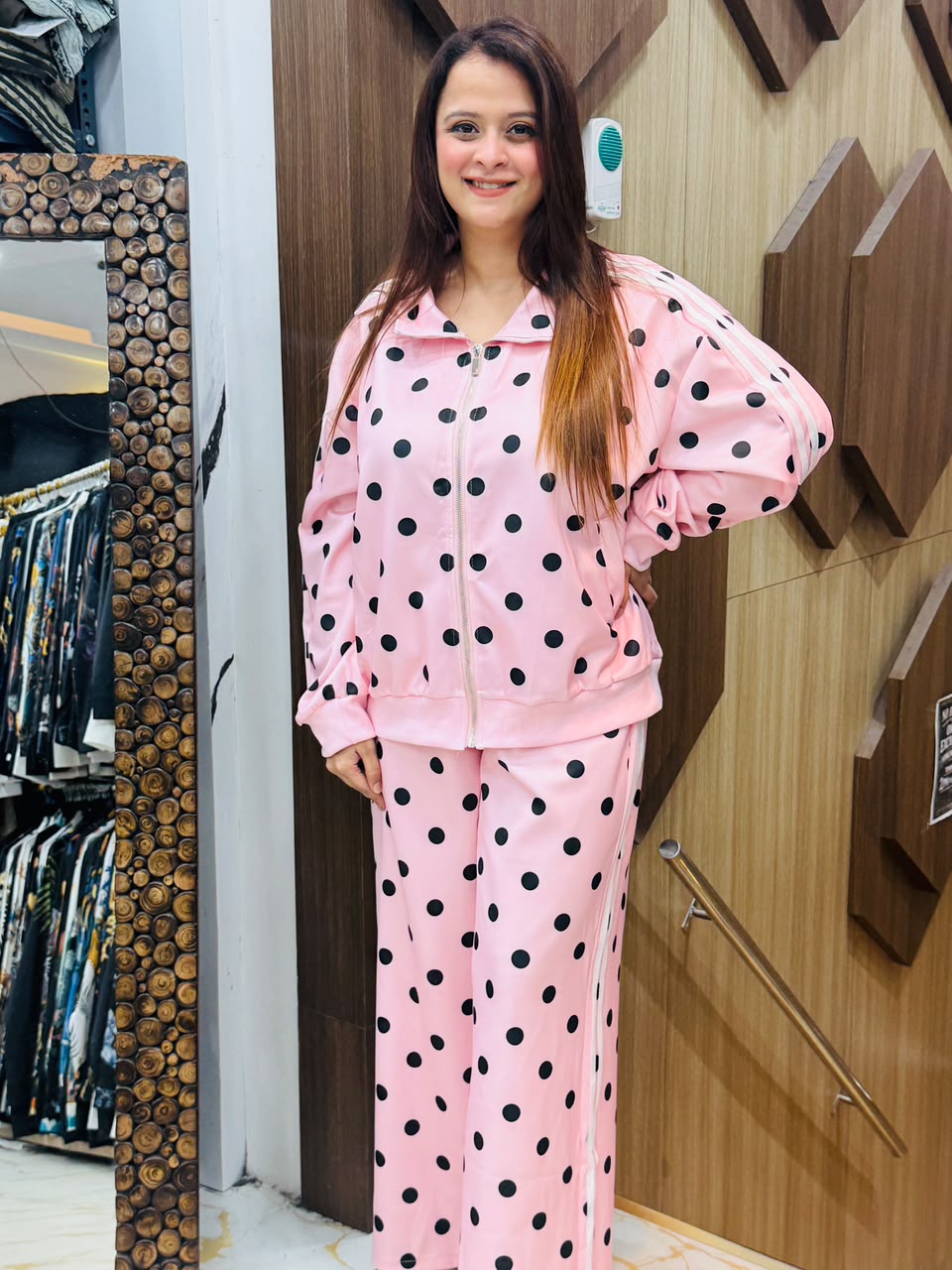 Elegant Polka Dot Tracksuit Set PO116