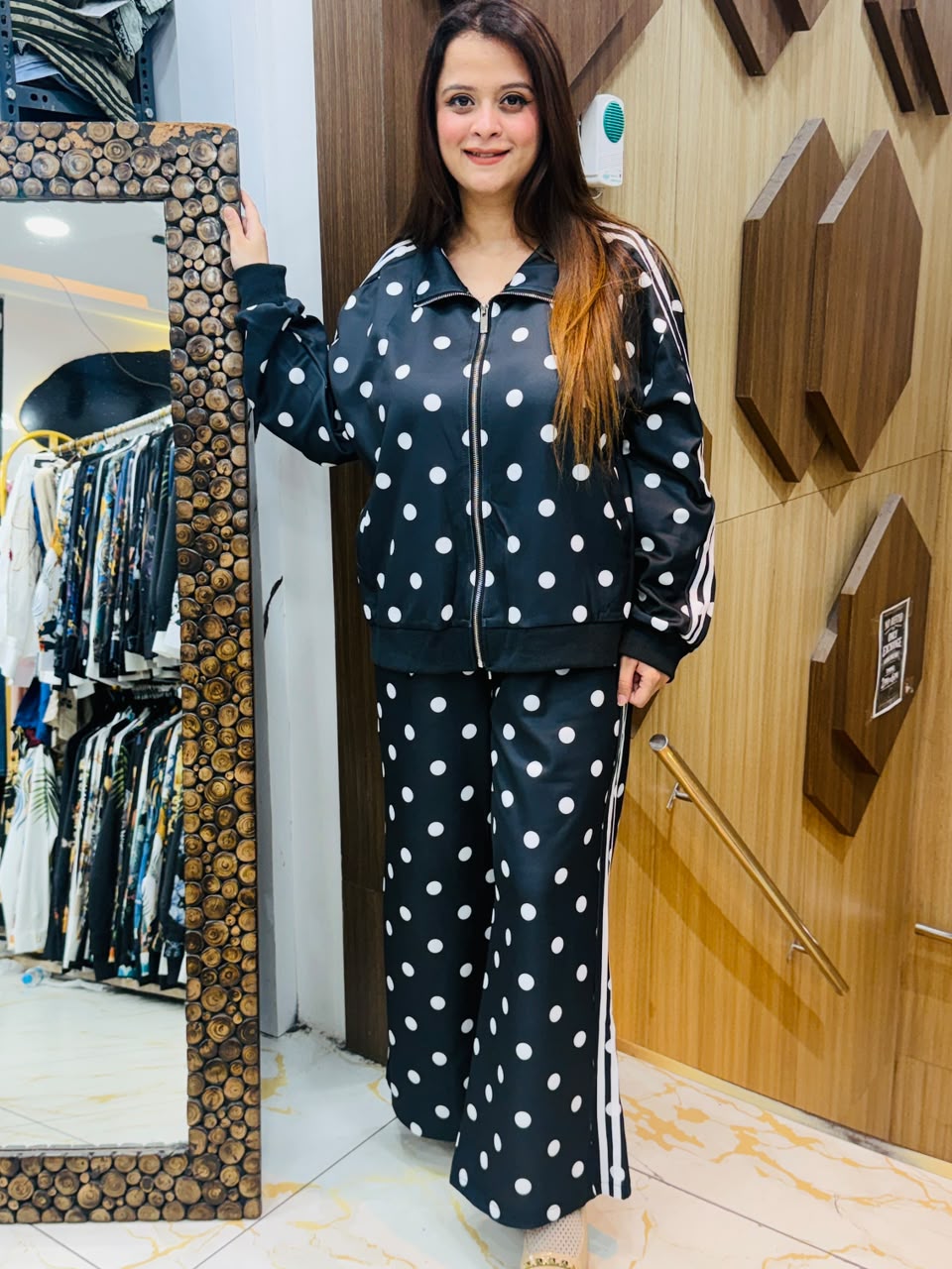 Elegant Polka Dot Tracksuit Set PO116
