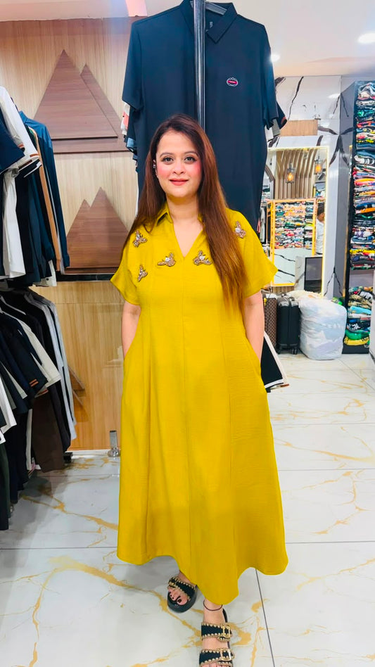 Elegant yellow cotton dress PO98