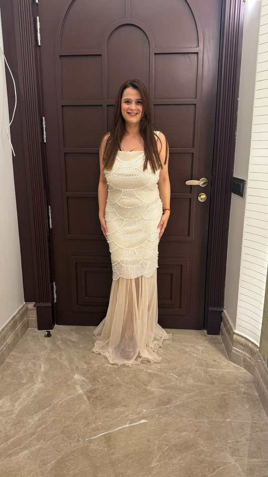 Elegant maroon sequined mermaid evening gown PO172