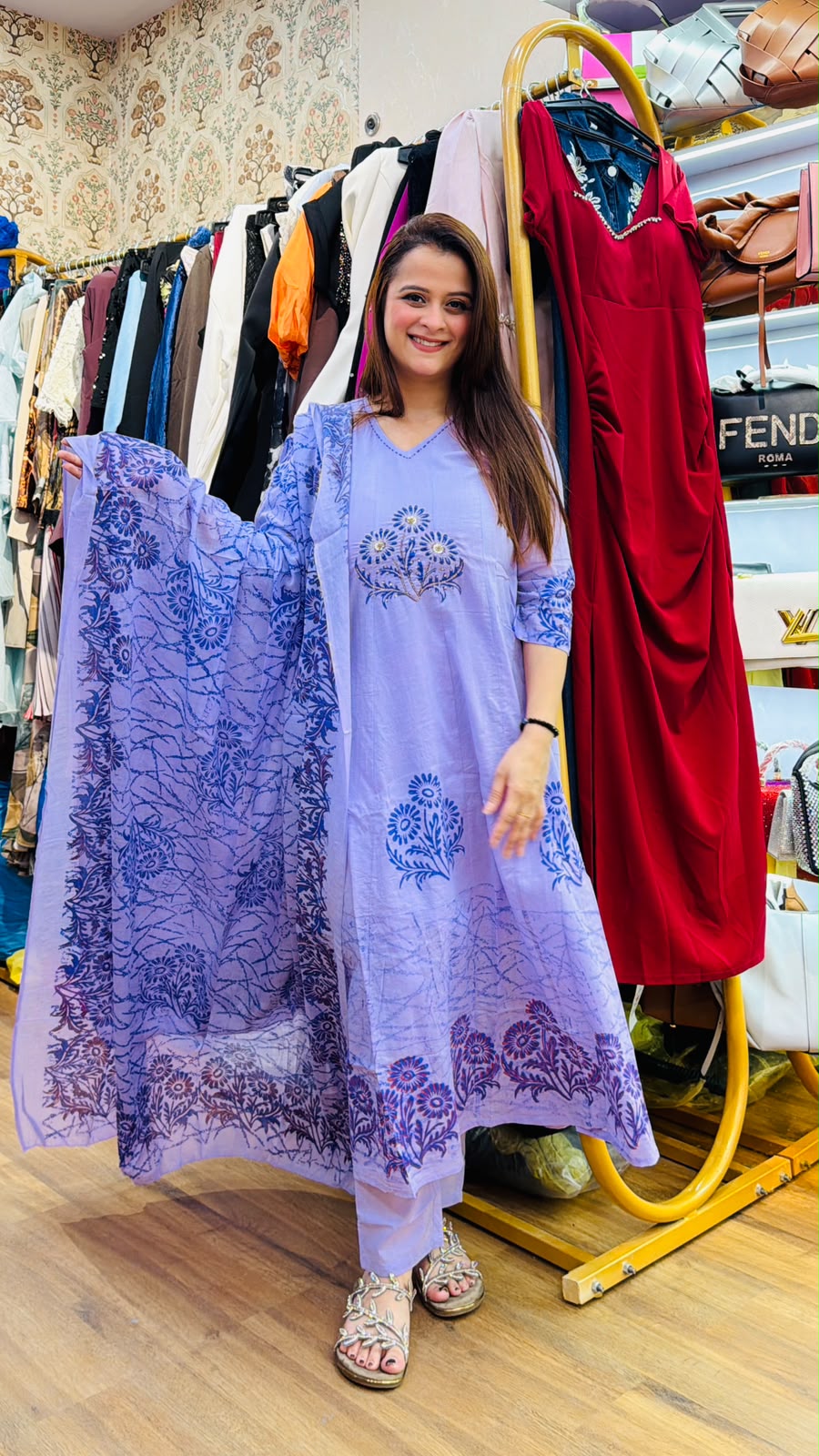 Elegant light purple cotton kurti set PO183