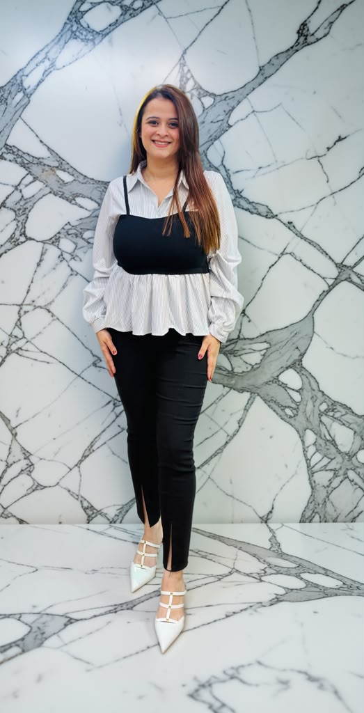 Elegant two-in-one fake-layer stretched white collared shirt PO196