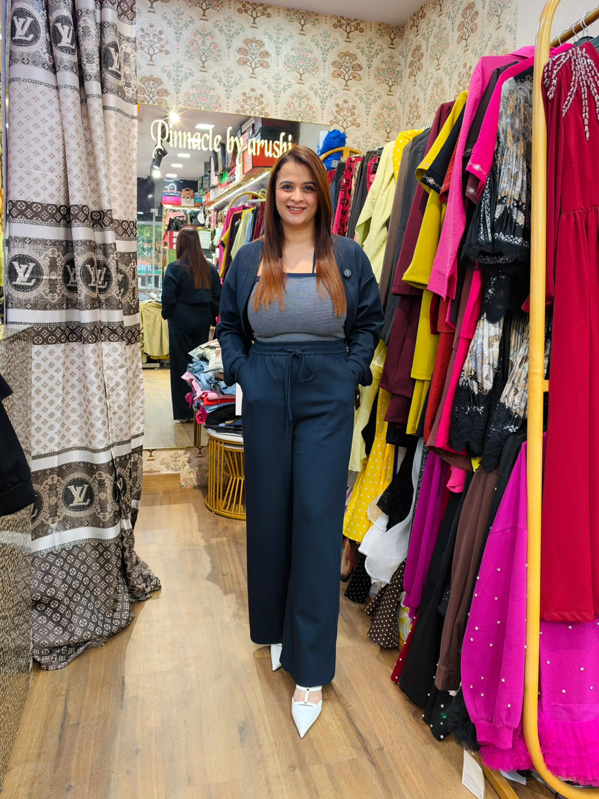 Elegant high-rise, flared or wide-leg drawstring trousers PO203