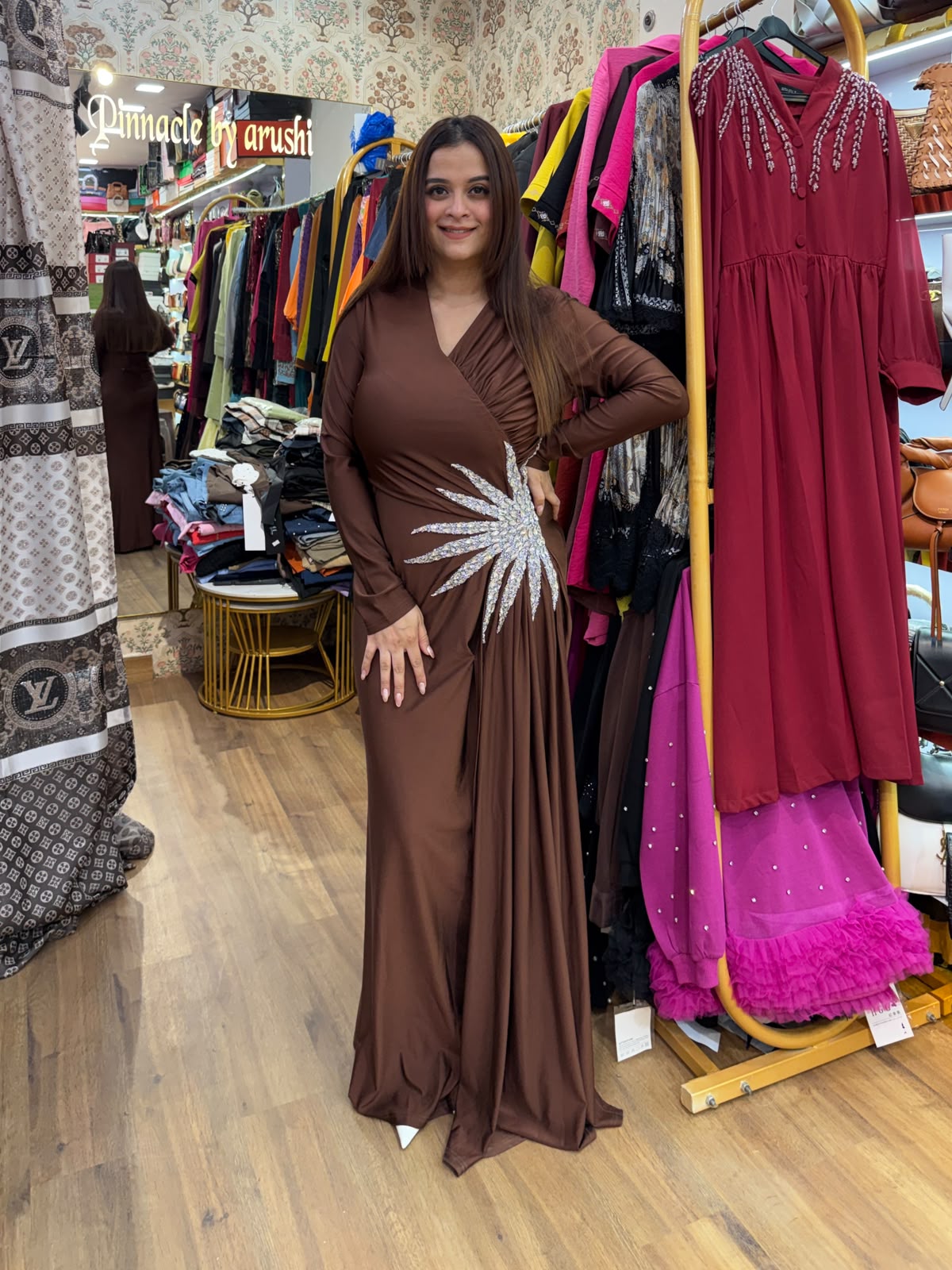 Elegant long-sleeve maxi party dress PO205