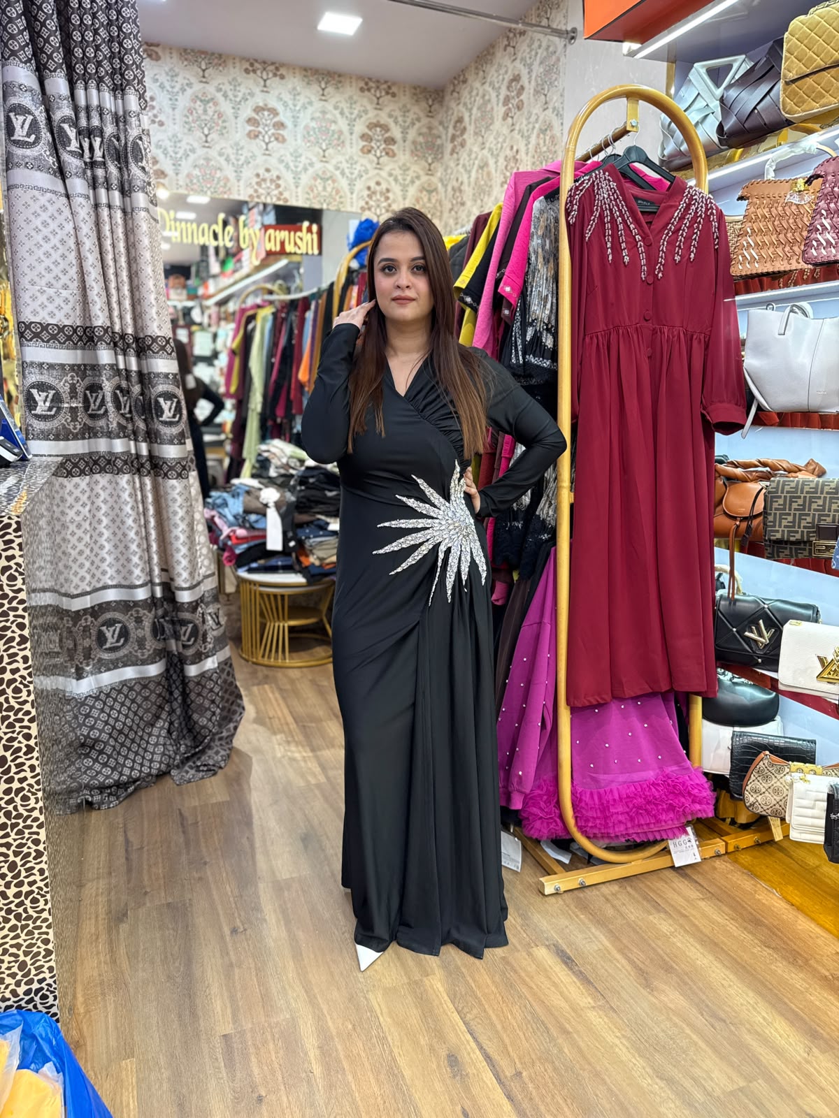 Elegant long-sleeve maxi party dress PO205