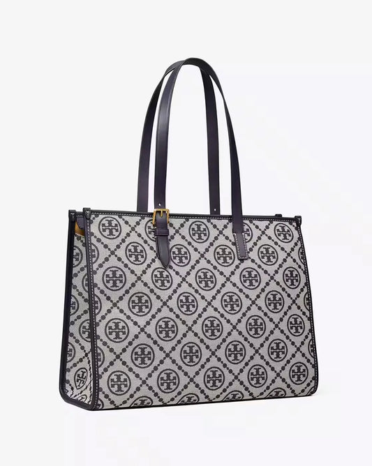 Tory Burch Perry T Monogram Triple-Compartment Tote Bag in various colors.  PO24