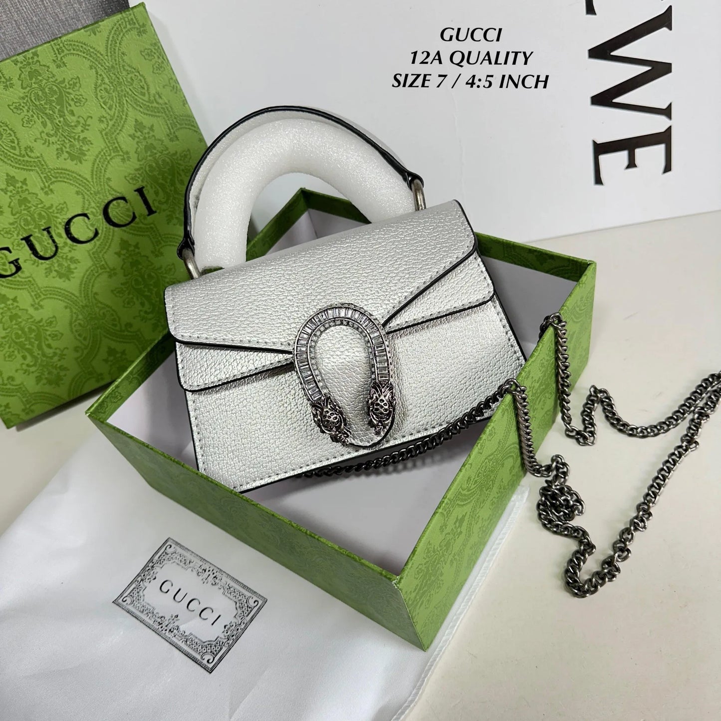 Gucci White Lthr Shldr Bag New Auth PO03