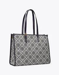 Tory Burch Perry T Monogram Triple-Compartment Tote Bag in various colors.  PO24