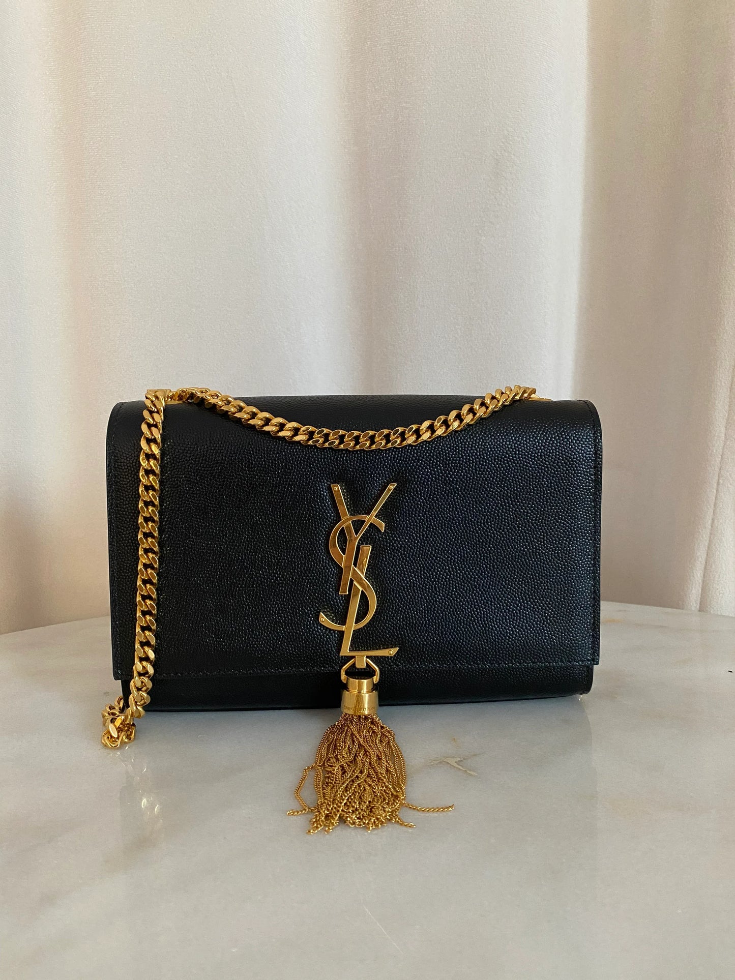 Saint Laurent Kate Medium Tassel YSL Wallet on Chain in Grained PO08